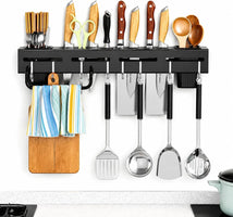 Wall Mounted Kitchen Organizer Rack with Knife Holder & Utensil Hooks
